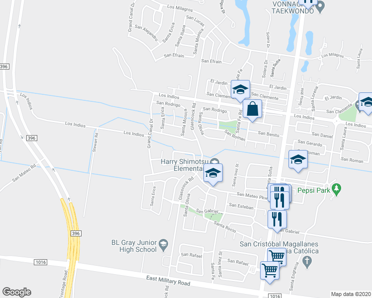 map of restaurants, bars, coffee shops, grocery stores, and more near 2804 San Ricardo in Mission