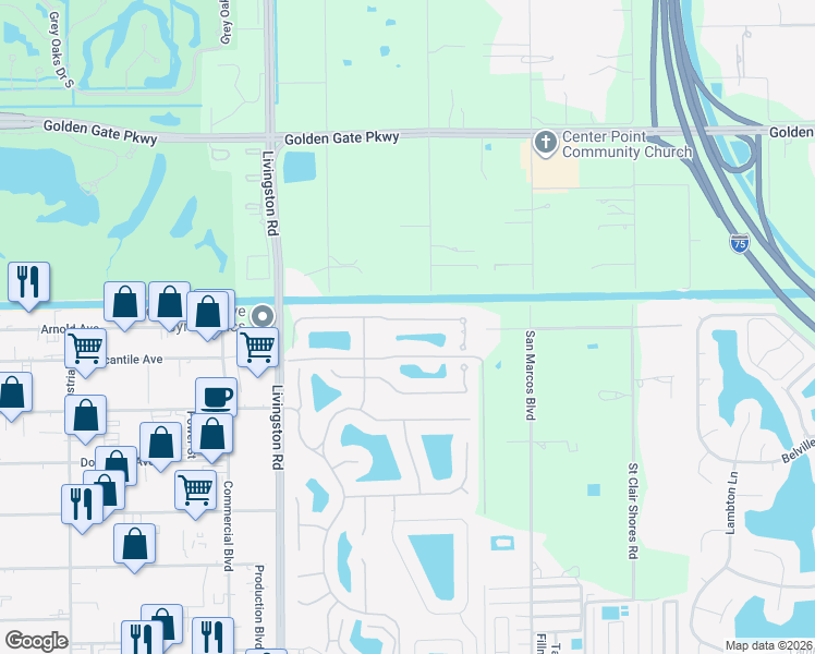 map of restaurants, bars, coffee shops, grocery stores, and more near 1016 Tivoli Drive in Naples