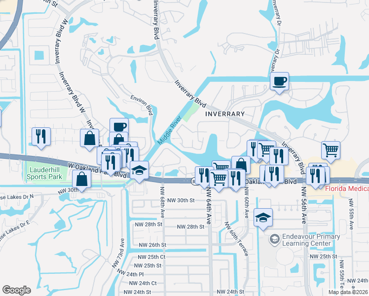 map of restaurants, bars, coffee shops, grocery stores, and more near 6578 Racquet Club Drive in Lauderhill