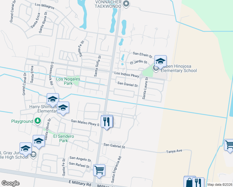 map of restaurants, bars, coffee shops, grocery stores, and more near 3701 San Roman in Mission