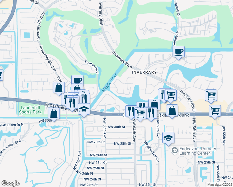 map of restaurants, bars, coffee shops, grocery stores, and more near 6578 Racquet Club Drive in Lauderhill