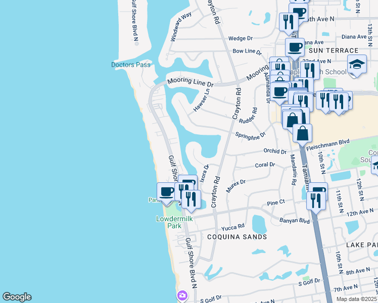 map of restaurants, bars, coffee shops, grocery stores, and more near 1839 Hurricane Harbor Lane in Naples