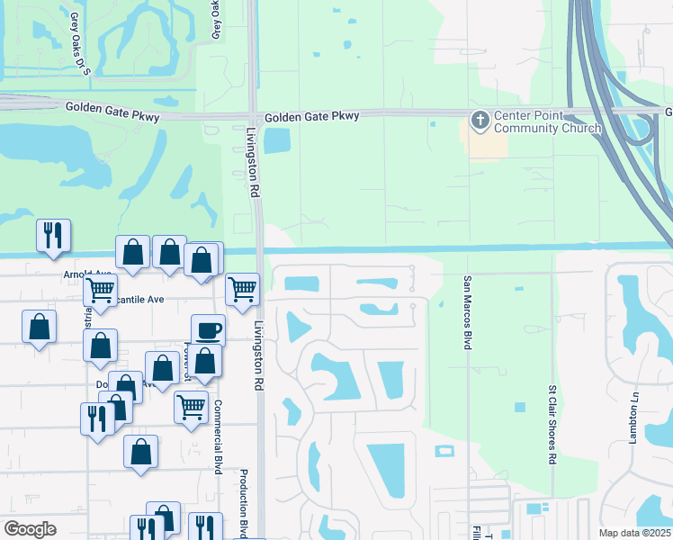 map of restaurants, bars, coffee shops, grocery stores, and more near 1044 Tivoli Lane in Naples