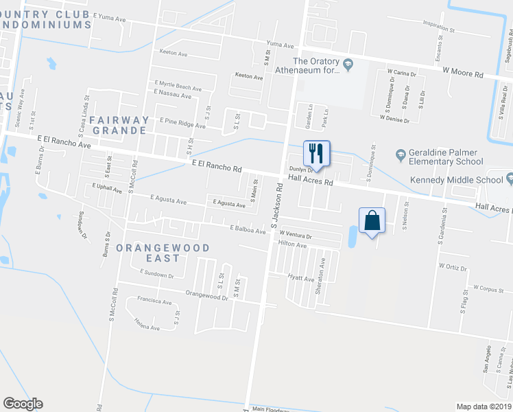 map of restaurants, bars, coffee shops, grocery stores, and more near 3525 South "M" Street in McAllen