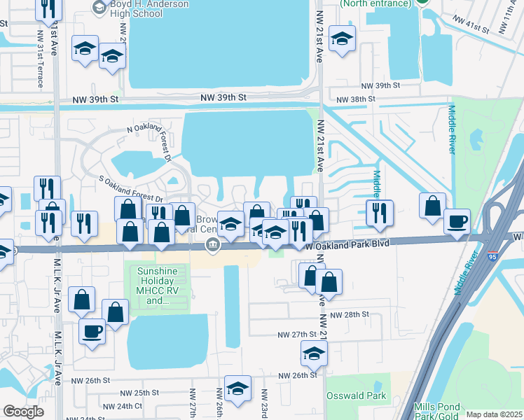 map of restaurants, bars, coffee shops, grocery stores, and more near 2350 Northwest 33rd Street in Fort Lauderdale