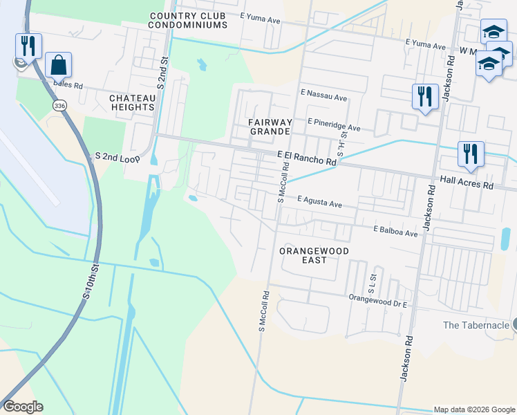 map of restaurants, bars, coffee shops, grocery stores, and more near 3825 South East Street in McAllen