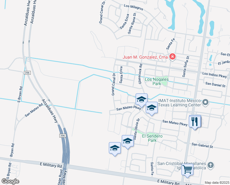 map of restaurants, bars, coffee shops, grocery stores, and more near 3603 Grand Canal Drive in Mission