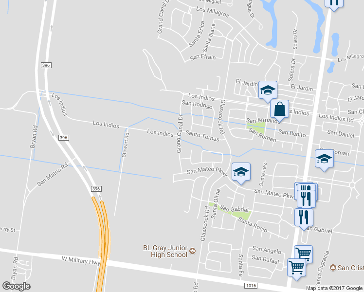 map of restaurants, bars, coffee shops, grocery stores, and more near 3603 Grand Canal Drive in Mission