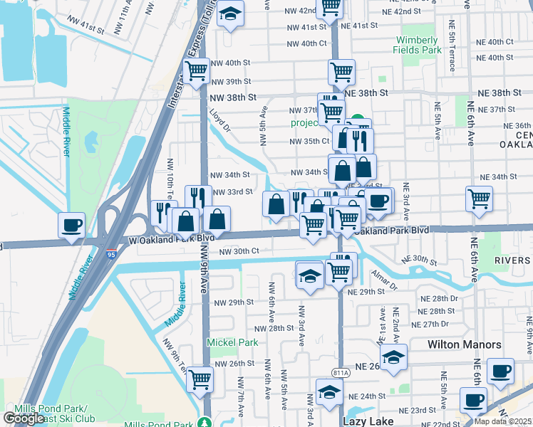 map of restaurants, bars, coffee shops, grocery stores, and more near 3240 Northwest 6th Avenue in Fort Lauderdale