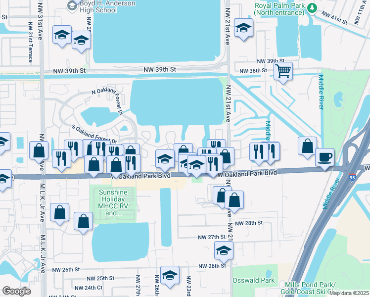 map of restaurants, bars, coffee shops, grocery stores, and more near 2350 Northwest 33rd Street in Fort Lauderdale