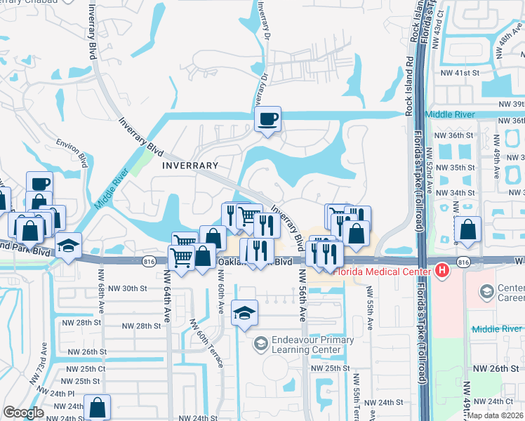 map of restaurants, bars, coffee shops, grocery stores, and more near 5602 Lime Hill Road in Lauderhill