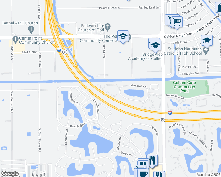 map of restaurants, bars, coffee shops, grocery stores, and more near 1208 Commonwealth Circle in Naples