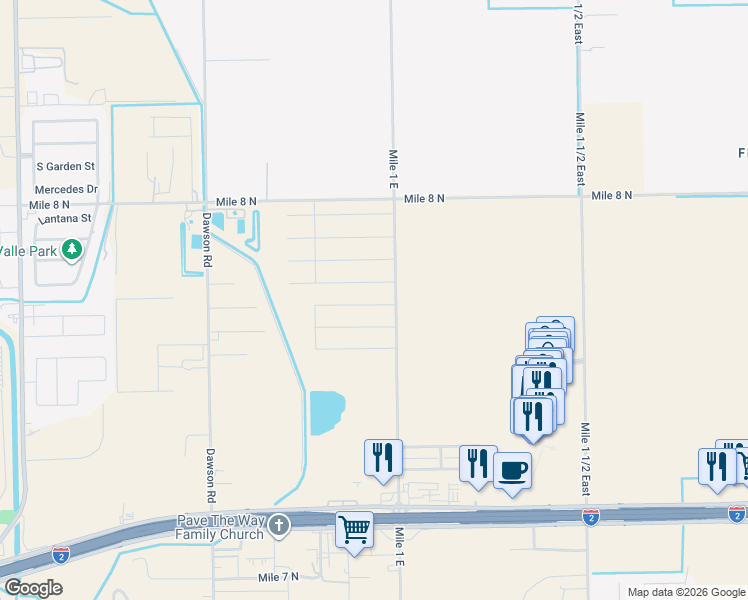 map of restaurants, bars, coffee shops, grocery stores, and more near 9563 Mile 1 East in Mercedes
