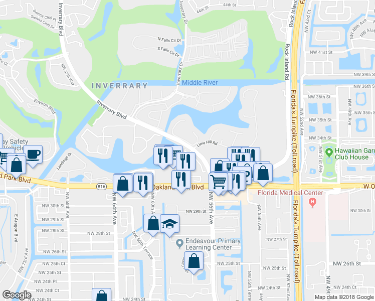 map of restaurants, bars, coffee shops, grocery stores, and more near 5602 Lime Hill Road in Lauderhill