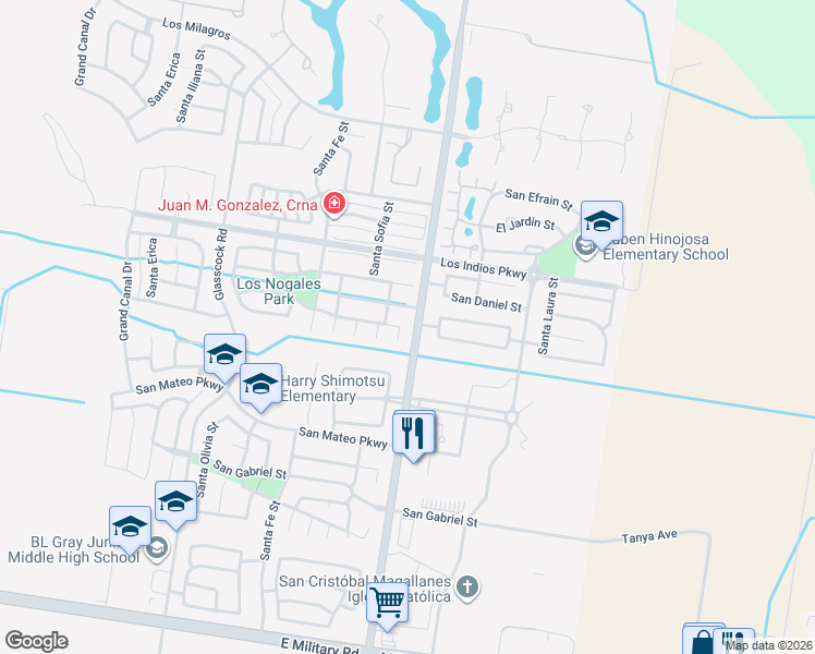 map of restaurants, bars, coffee shops, grocery stores, and more near 3509 San Roman Street in Mission
