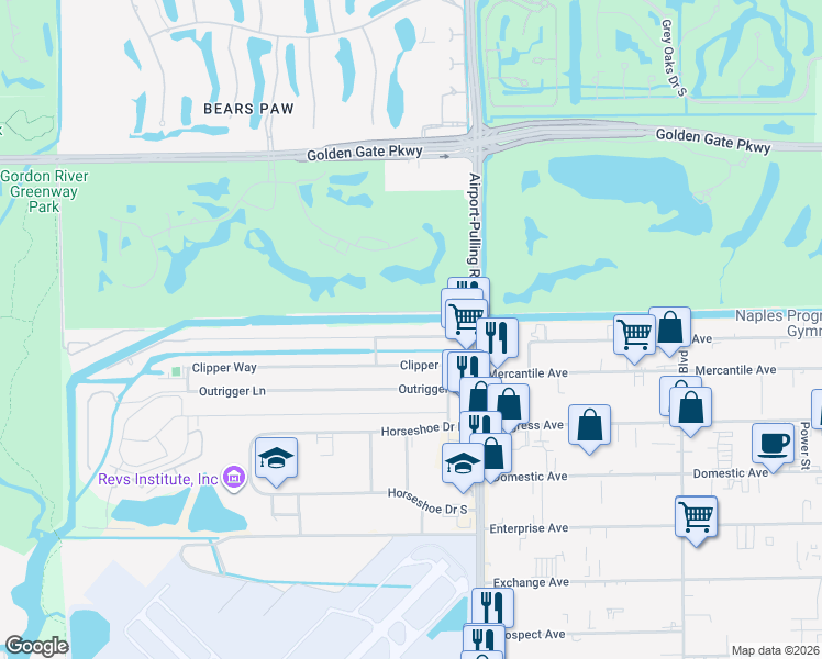 map of restaurants, bars, coffee shops, grocery stores, and more near 2697 Longboat Drive in Naples