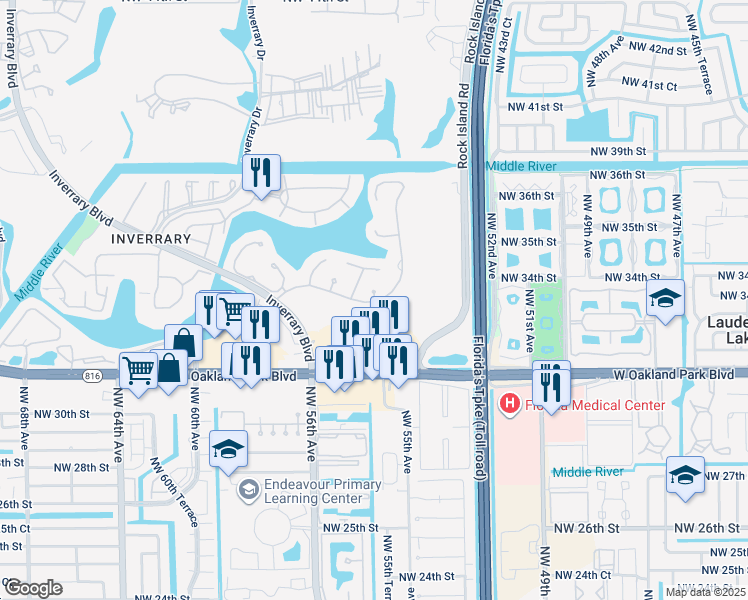 map of restaurants, bars, coffee shops, grocery stores, and more near 3405 Lime Hill Road in Lauderhill