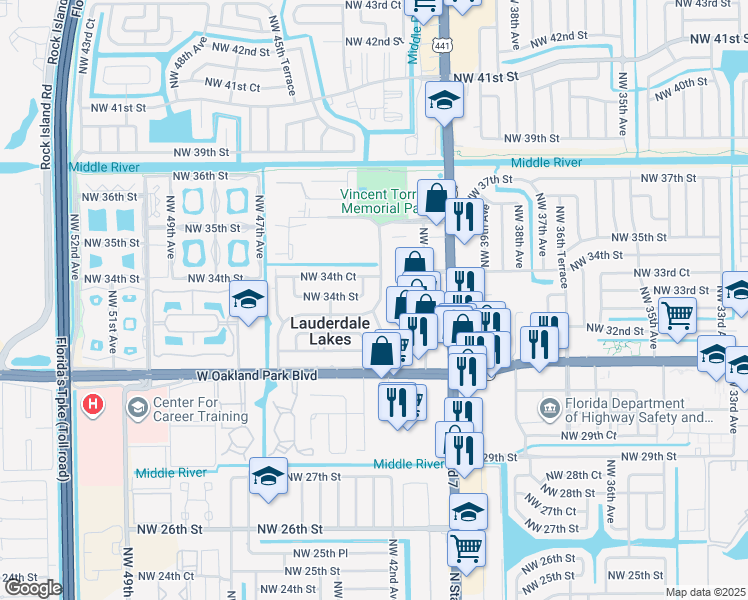 map of restaurants, bars, coffee shops, grocery stores, and more near 3311 Northwest 43rd Avenue in Lauderdale Lakes