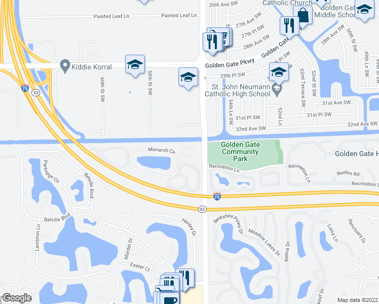 map of restaurants, bars, coffee shops, grocery stores, and more near 1558 Trafalgar Lane in Naples