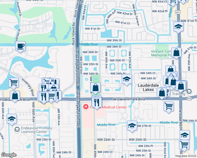 map of restaurants, bars, coffee shops, grocery stores, and more near 5071 West Oakland Park Boulevard in Lauderdale Lakes