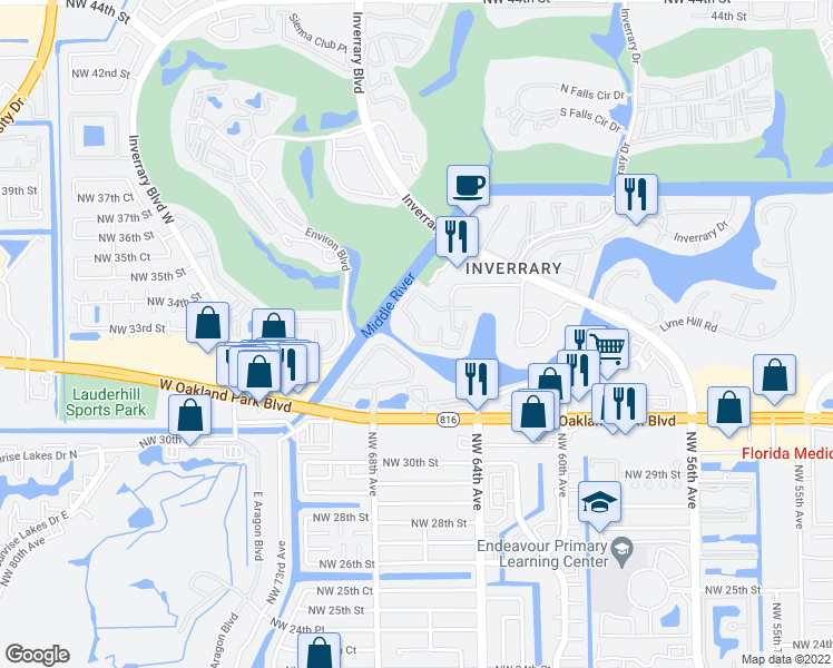 map of restaurants, bars, coffee shops, grocery stores, and more near 6578 Racquet Club Drive in Lauderhill