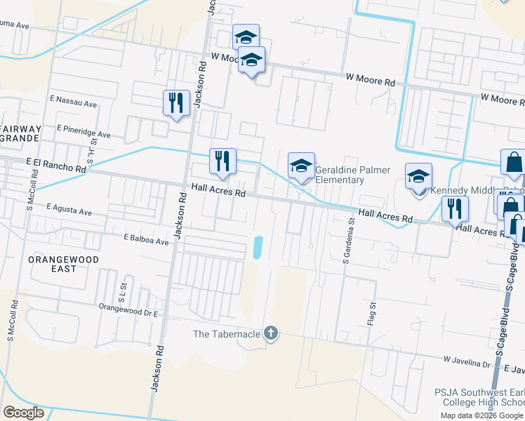 map of restaurants, bars, coffee shops, grocery stores, and more near 2601 South Pamplona Street in Pharr