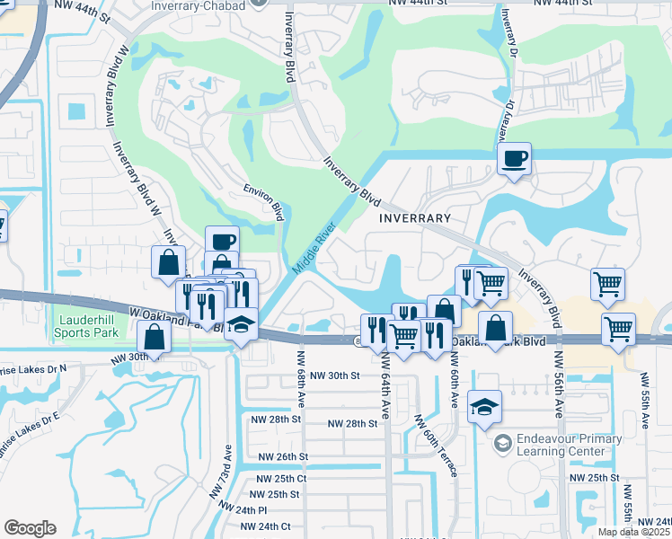 map of restaurants, bars, coffee shops, grocery stores, and more near 6578 Racquet Club Drive in Lauderhill