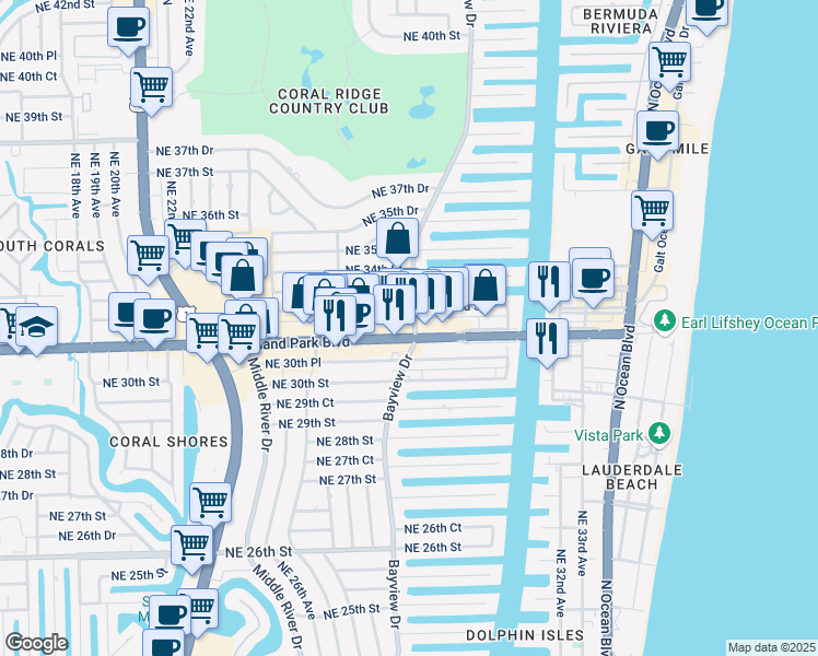 map of restaurants, bars, coffee shops, grocery stores, and more near in Fort Lauderdale