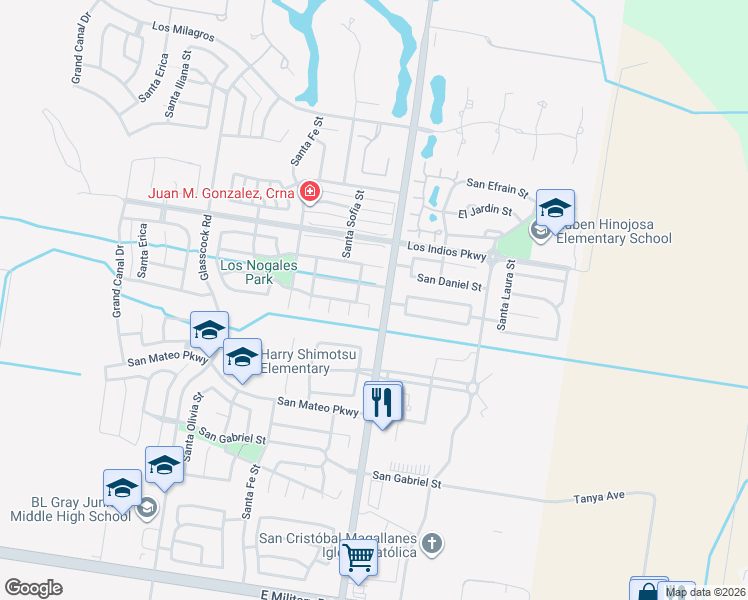 map of restaurants, bars, coffee shops, grocery stores, and more near 3509 San Roman Street in Mission