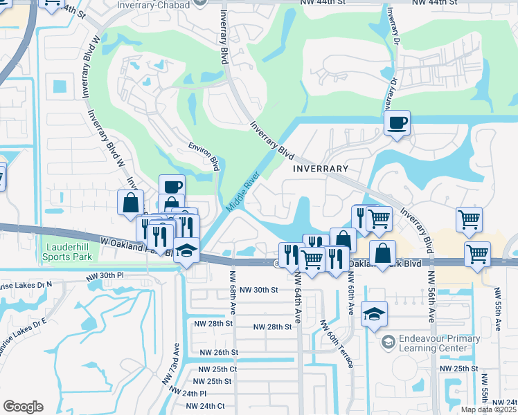 map of restaurants, bars, coffee shops, grocery stores, and more near 6578 Racquet Club Drive in Lauderhill
