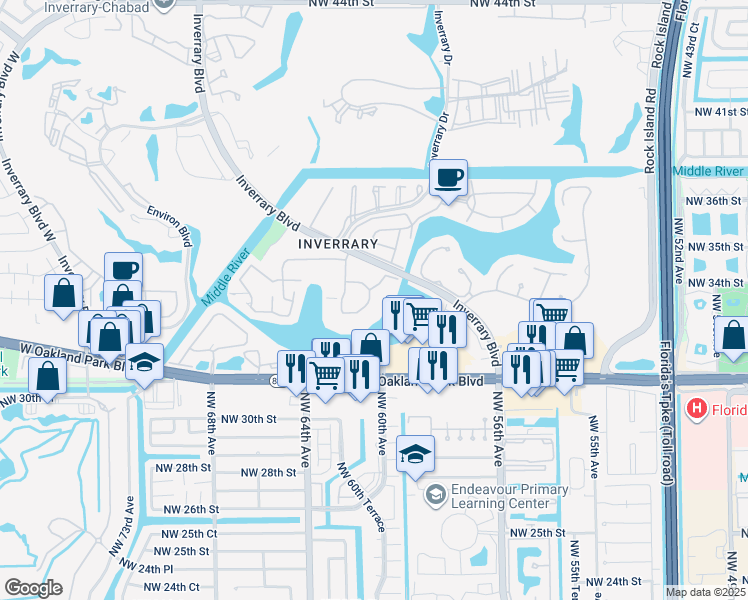 map of restaurants, bars, coffee shops, grocery stores, and more near 3330 Spanish Moss Terrace in Lauderhill