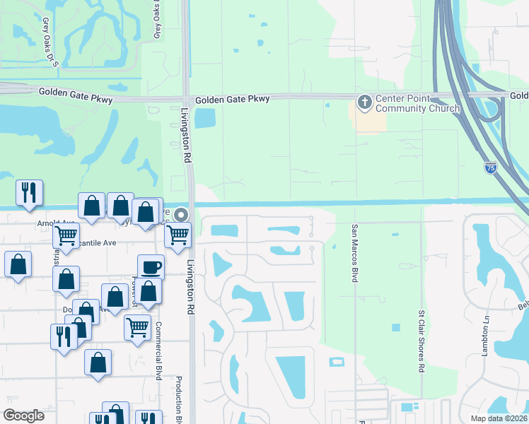 map of restaurants, bars, coffee shops, grocery stores, and more near 1044 Tivoli Lane in Naples