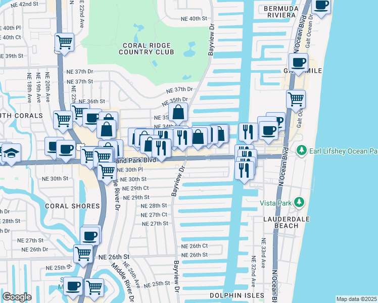map of restaurants, bars, coffee shops, grocery stores, and more near in Fort Lauderdale