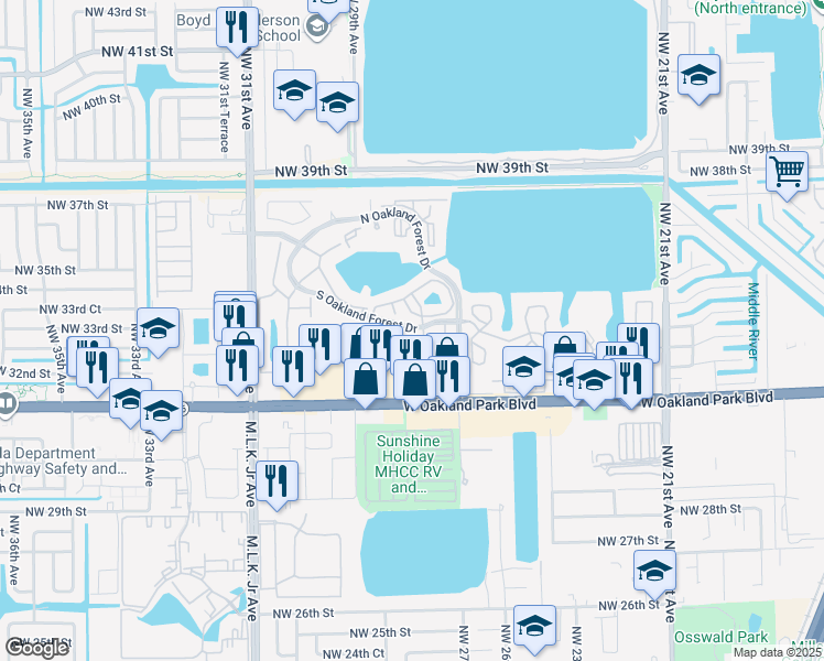 map of restaurants, bars, coffee shops, grocery stores, and more near 1102 The Lakes in Oakland Park