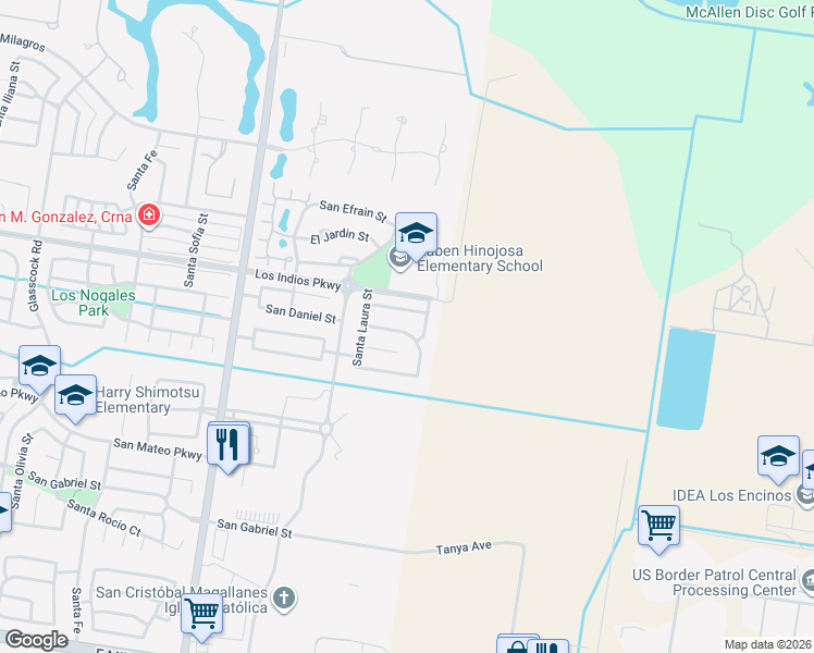 map of restaurants, bars, coffee shops, grocery stores, and more near 4205 San Daniel in Mission