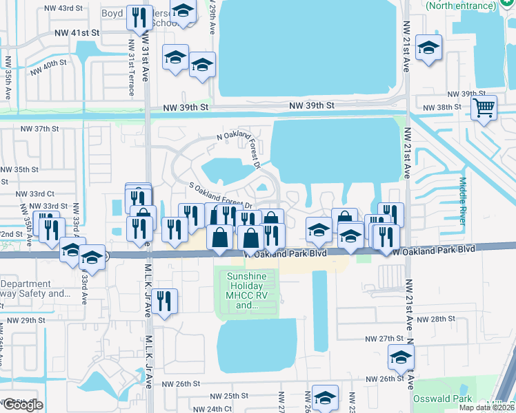 map of restaurants, bars, coffee shops, grocery stores, and more near 1102 The Lakes in Oakland Park