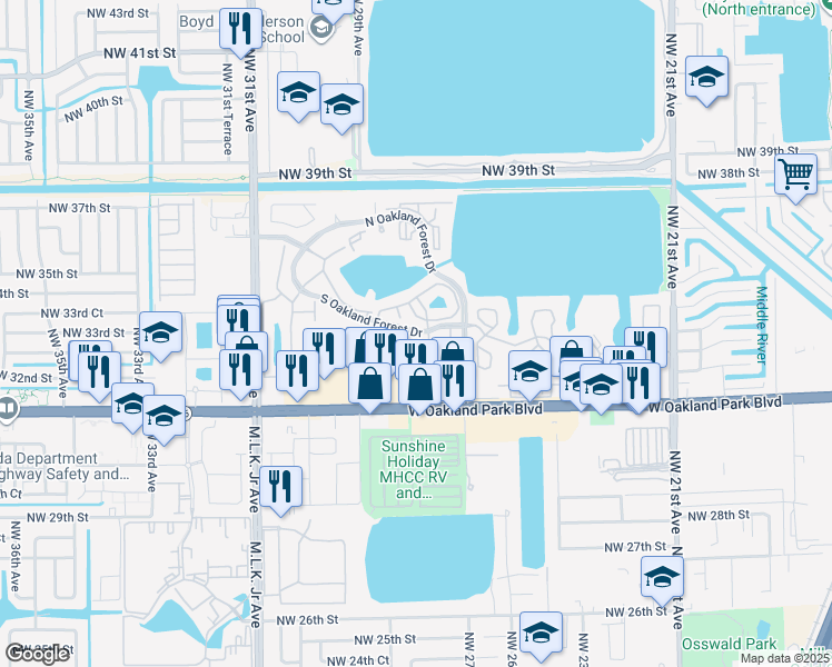 map of restaurants, bars, coffee shops, grocery stores, and more near 1102 The Lakes in Oakland Park