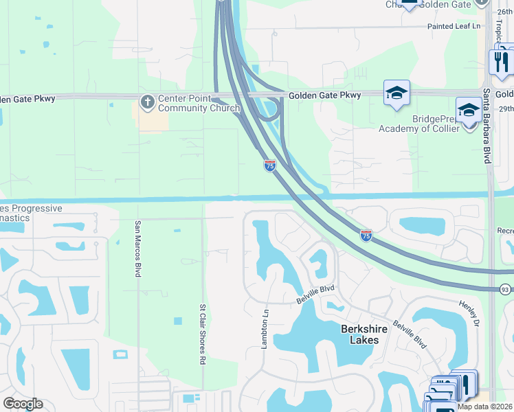 map of restaurants, bars, coffee shops, grocery stores, and more near 913 Belville Boulevard in Naples