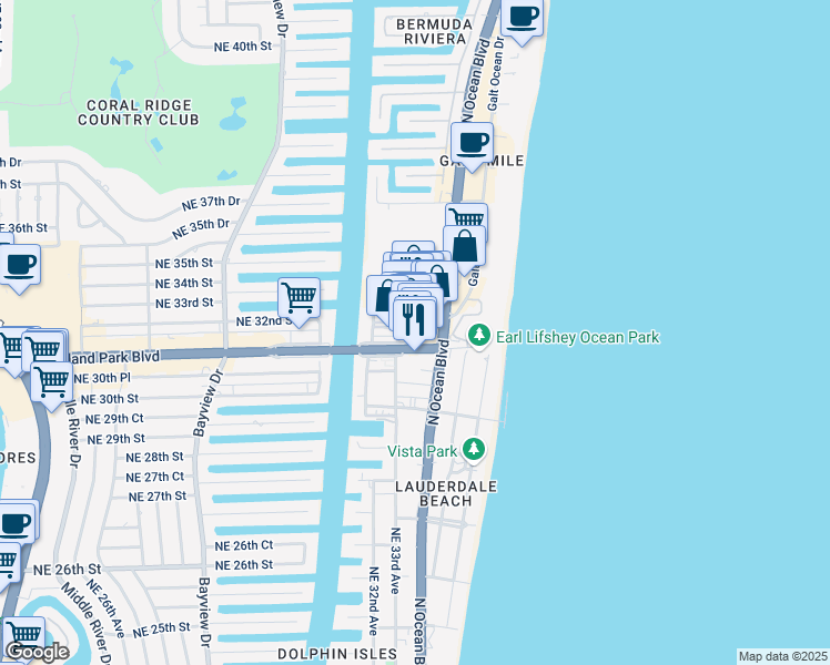 map of restaurants, bars, coffee shops, grocery stores, and more near 3330 Florida 816 in Fort Lauderdale