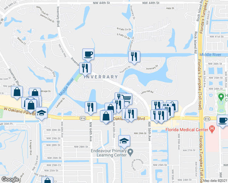 map of restaurants, bars, coffee shops, grocery stores, and more near 3330 Spanish Moss Terrace in Lauderhill