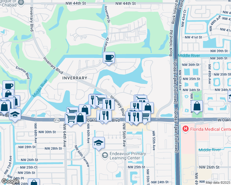 map of restaurants, bars, coffee shops, grocery stores, and more near 5602 Lime Hill Road in Lauderhill