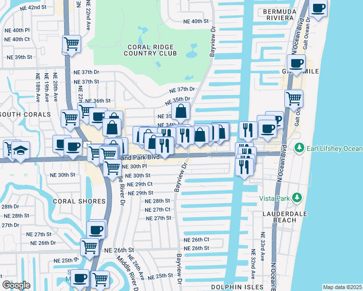 map of restaurants, bars, coffee shops, grocery stores, and more near in Fort Lauderdale