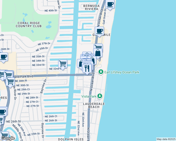map of restaurants, bars, coffee shops, grocery stores, and more near 3330 Florida 816 in Fort Lauderdale