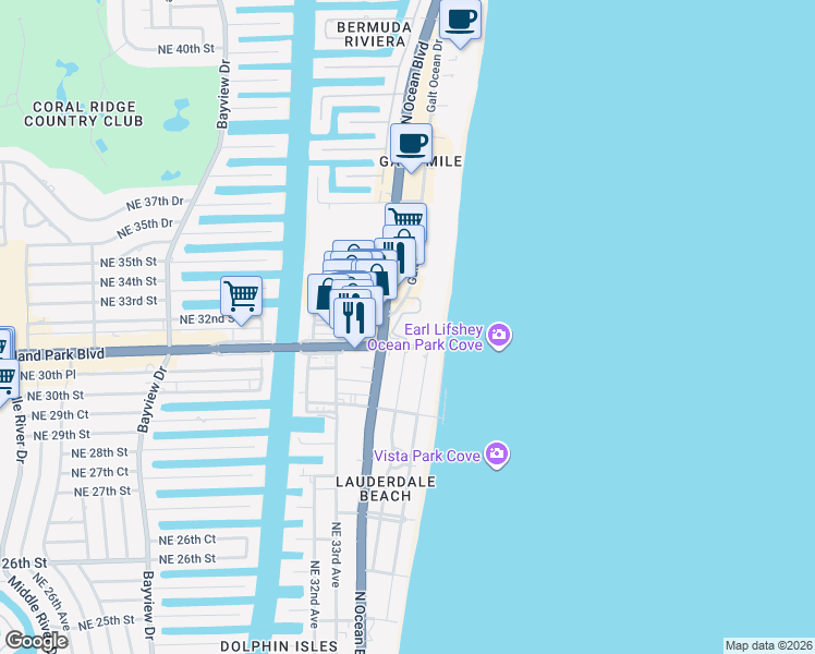 map of restaurants, bars, coffee shops, grocery stores, and more near in Fort Lauderdale