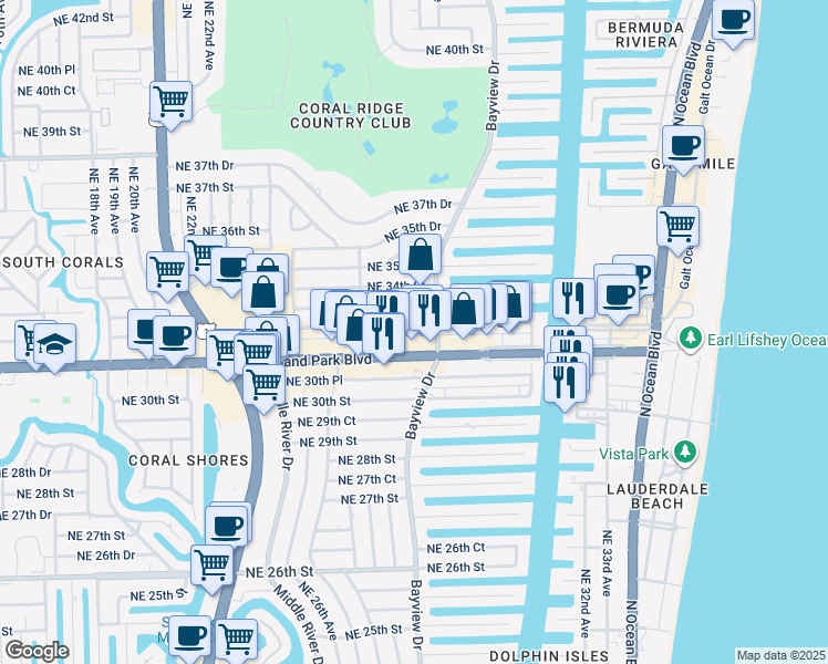 map of restaurants, bars, coffee shops, grocery stores, and more near in Fort Lauderdale