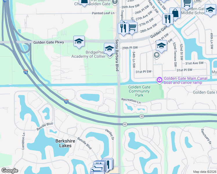 map of restaurants, bars, coffee shops, grocery stores, and more near 1582 Trafalgar Lane in Naples