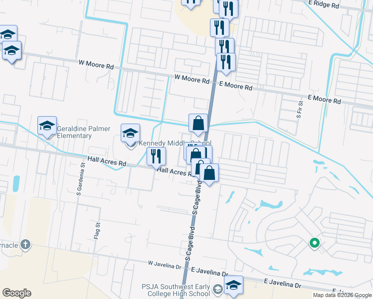 map of restaurants, bars, coffee shops, grocery stores, and more near 2300 Sailfish Avenue in Pharr