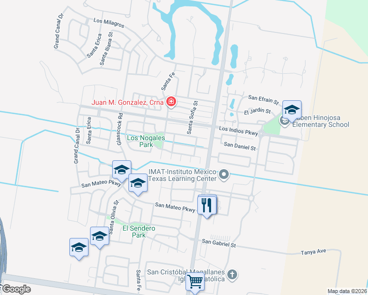 map of restaurants, bars, coffee shops, grocery stores, and more near 3400 San Armando in Mission