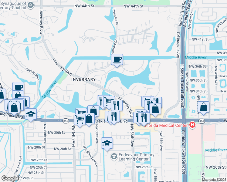 map of restaurants, bars, coffee shops, grocery stores, and more near 3416 Heather Terrace in Lauderhill