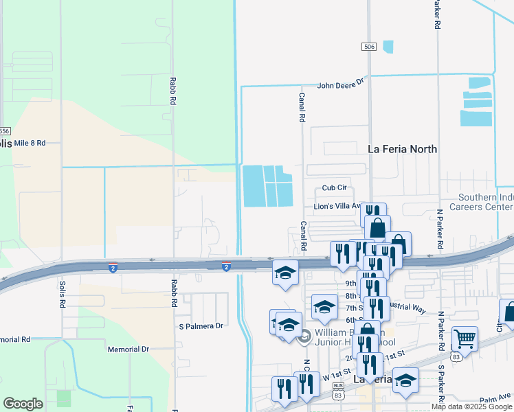 map of restaurants, bars, coffee shops, grocery stores, and more near 11654 U.S. 83 in La Feria